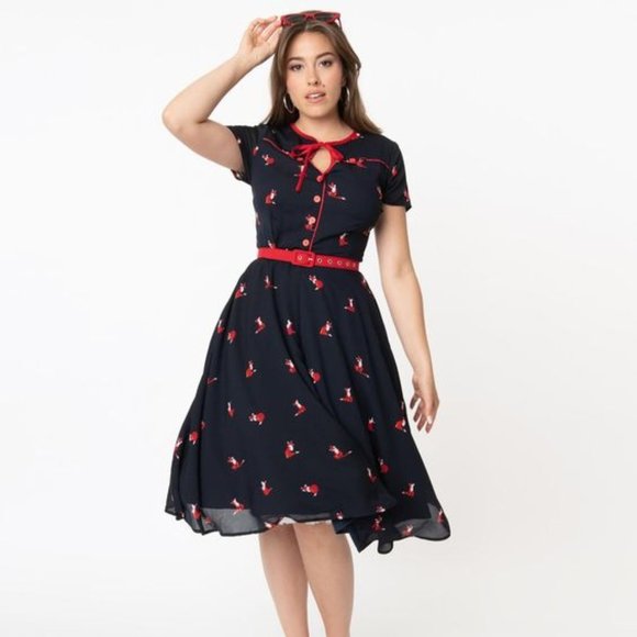 Unique Vintage, Fox and Navy Estelle Swing Dress - Picture 1 of 3